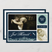 海軍たった今結婚しましたの航海のな結婚式の写真カード 招待状 (正面/裏面)