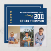 海軍で3枚の写真を掲載した卒業発表 招待状 (正面/裏面)