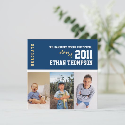 海軍で3枚の写真を掲載した卒業発表 招待状 (スタンド正面)