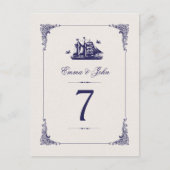 海軍とアイボリーのヴィンテージ船結婚のテーブル番号 ポストカード (正面)