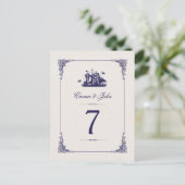 海軍とアイボリーのヴィンテージ船結婚のテーブル番号 ポストカード (スタンド正面)