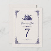 海軍とアイボリーのヴィンテージ船結婚のテーブル番号 ポストカード (正面/裏面)
