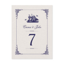 海軍とアイボリーのヴィンテージ船結婚のテーブル番号