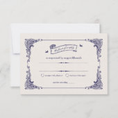 海軍とアイボリーヴィンテージ船航海の結婚式RSVP 出欠カード (正面)