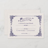 海軍とアイボリーヴィンテージ船航海の結婚式RSVP 出欠カード (正面/裏面)