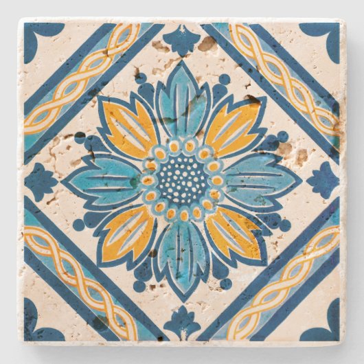 海軍とイエローアズレジョ地中海のフローラ ストーンコースター (正面)