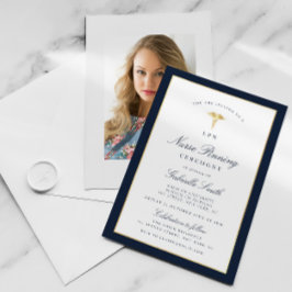 海軍とエレガント金ゴールドのLPNナース固定式 招待状