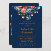 海軍とオレンジ色の牡丹の花嫁の昼食会 招待状 (正面/裏面)