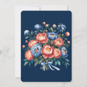 海軍とオレンジ色の牡丹の花嫁の昼食会 招待状 (裏面)