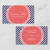 海軍とコーラルの名門私立校風のストライプ 名刺 (正面/裏面)
