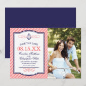 海軍とコーラルの航海アンカー写真 - Save the Date セーブザデート (正面/裏面)