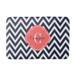 海軍とコーラルシェブロンモノグラム バスマット