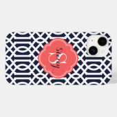 海軍とコーラルトレリスモダンモノグラム Case-Mate iPhoneケース (裏面 (横))