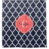 海軍とコーラルモロッコクローバーモノグラム シャワーカーテン (正面)