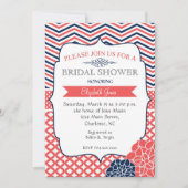 海軍とサンゴのヴィンテージブライダルシャワーの招待 招待状 (正面)