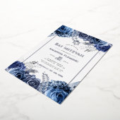 海軍とシルバーのフローラバルミツワー 箔招待状 (回転した状態)