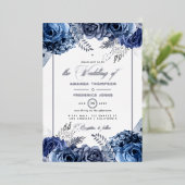 海軍とシルバーのフローラ結婚のフォイル招待状 箔招待状 (立ち正面)