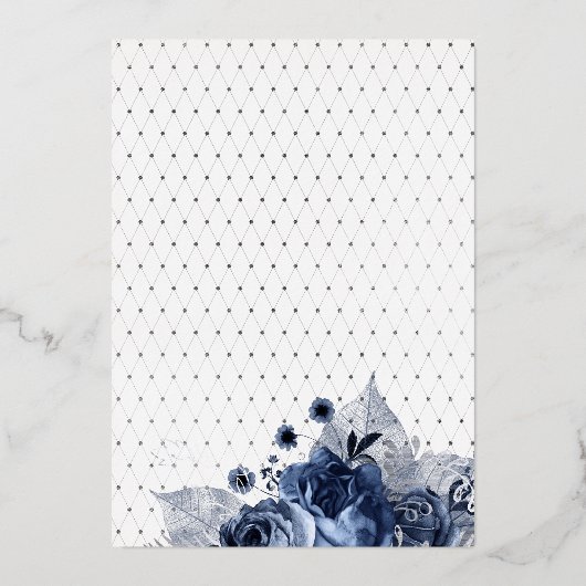 海軍とシルバーのフローラ結婚のフォイル招待状 箔招待状 (裏面)