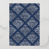 海軍とシルバーのフローラ結婚のフォイル招待状 箔招待状 (裏面)