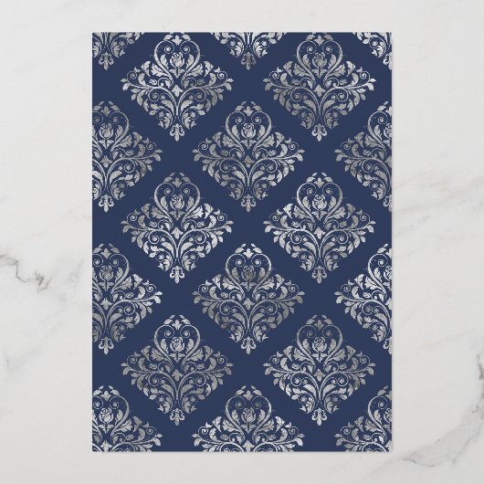 海軍とシルバーのフローラ結婚のフォイル招待状 箔招待状 (裏面)