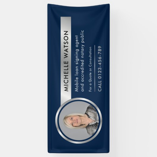 海軍とシルバーのプロモ企業のニョービジネス写真 横断幕 (縦)