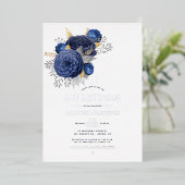 海軍とシルバーフローラバルミツワーフォトフォイルInvi 箔招待状 (立ち正面)