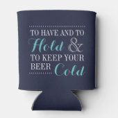 海軍とターコイズモダンの結婚モノグラム 缶クーラー (裏面)