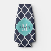 海軍とターコイズモロッコクローバーモノグラム ボトルクーラー (正面)