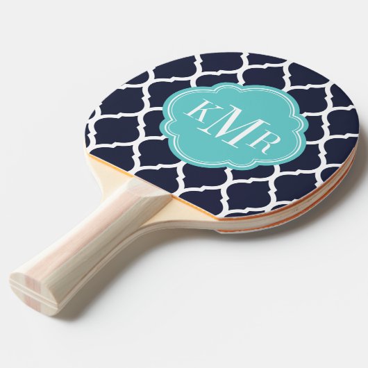 海軍とターコイズモロッコクローバーモノグラム 卓球ラケット (正面アングル)