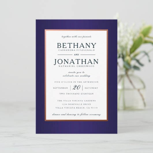 海軍とバラ金ゴールドグリッター結婚式招待状 招待状 (スタンド正面)