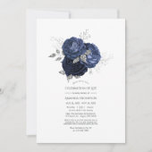 海軍とフェイクグリッターシルバーお祝いオブ・ライフ 招待状 (正面)