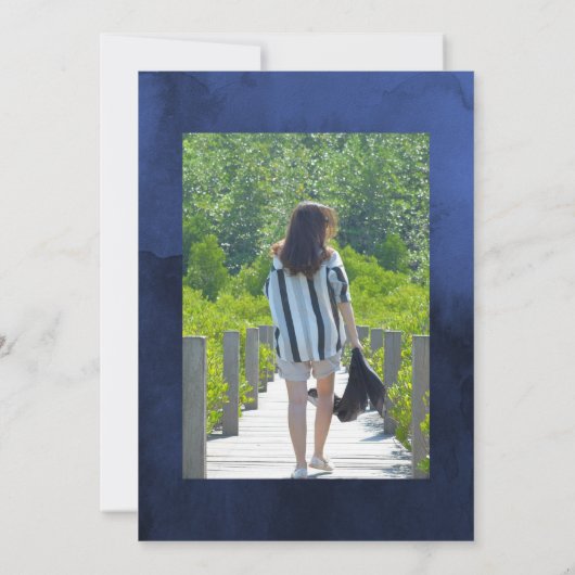 海軍とフェイクグリッターシルバーお祝いオブ・ライフ 招待状 (裏面)