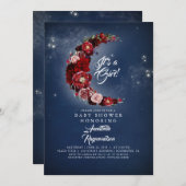 海軍とブルゴーニュのフローラムーンベビーシャワー 招待状 (正面/裏面)