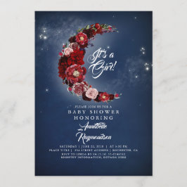 海軍とブルゴーニュのフローラムーンベビーシャワー 招待状