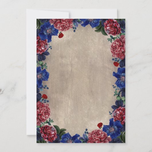 海軍とブルゴーニュのフローラメイスン素朴ジャー結婚ズ 招待状 (裏面)