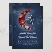 海軍とブルゴーニュのフローラ星の夜の結婚月 招待状 (正面/裏面)