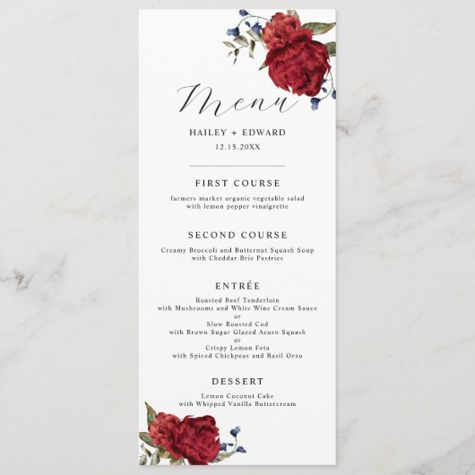 海軍とブルゴーニュのフローラ結婚ズ・ディナー メニュー (正面)