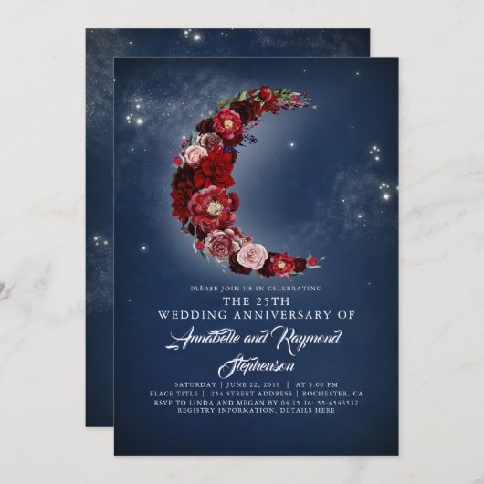 海軍とブルゴーニュのフローラ結婚ムーン記念日 招待状 (正面/裏面)