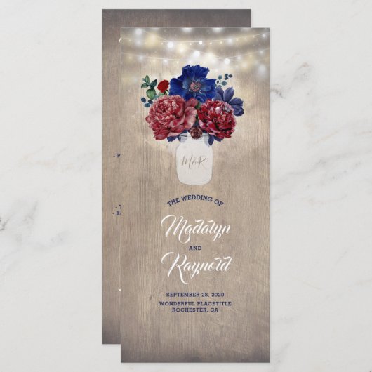 海軍とブルゴーニュの素朴フローラ結婚式 プログラム (正面/裏面)