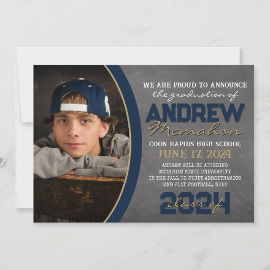 海軍とブロンズの黒板卒業発表 招待状 (正面)