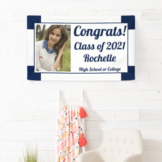 海軍とホワイトのワンフォトクラス卒業 横断幕 (インサイチュ)