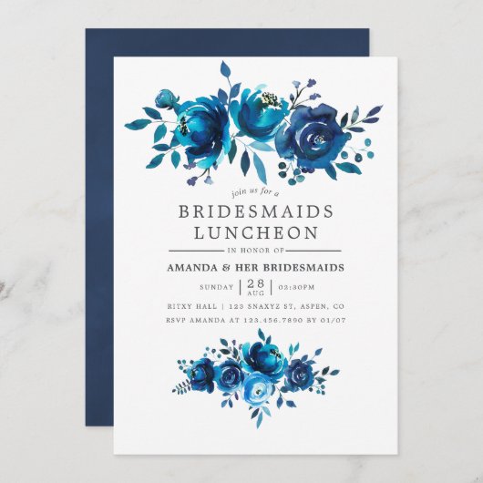 海軍とホワイトウォーター色のブリデスメイド昼食会 招待状 (正面/裏面)