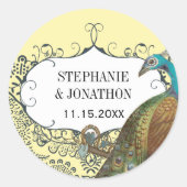 海軍とマスタードの孔雀の愛の鳥の結婚シール ラウンドシール (正面)