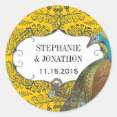 海軍とマスタードの孔雀の愛の鳥の結婚シール ラウンドシール (正面)