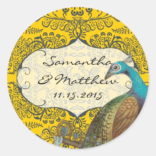 海軍とマスタードの孔雀の愛の鳥の結婚シール ラウンドシール (正面)