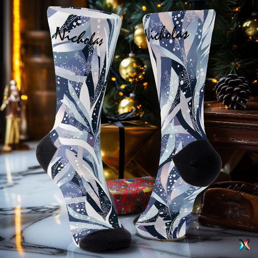 海軍とラベンダーの曇り葉冬の靴下 ソックス