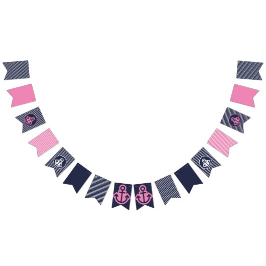 海軍と明るいピンクのバンテ航海のィング旗 バンティングフラッグ (全)