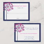 海軍と明るい赤紫色のヴィンテージ結婚バードの座席表 プレイスカード (正面/裏面)