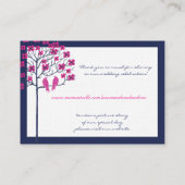 海軍と明るい赤紫色のヴィンテージ結婚バードの座席表 プレイスカード (裏面)