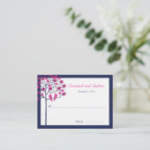 海軍と明るい赤紫色のヴィンテージ結婚バードの座席表 プレイスカード (スタンド正面)